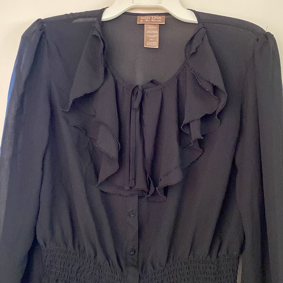 Miss Tina sheer feminine black blouse. - Picture 2 of 8